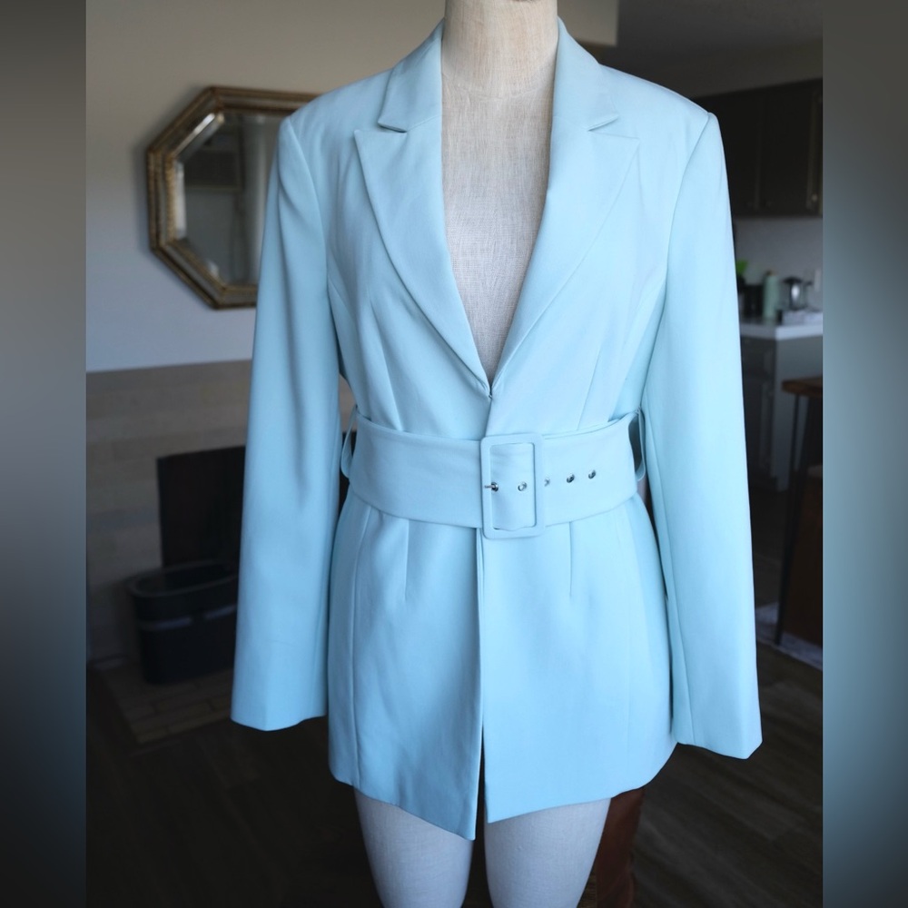 Topshop Light Blue Belted Blazer